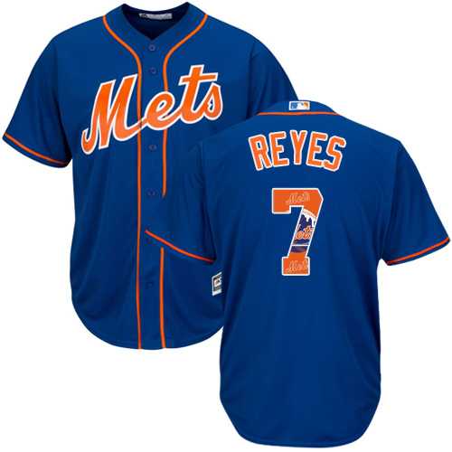 New York Mets #7 Jose Reyes Blue Team Logo Fashion Stitched MLB Jersey