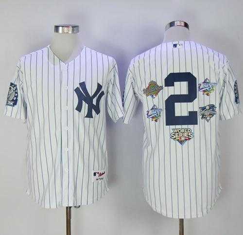 New York Yankees #2 Derek Jeter White Strip Five Times World Series Champion Stitched MLB Jersey