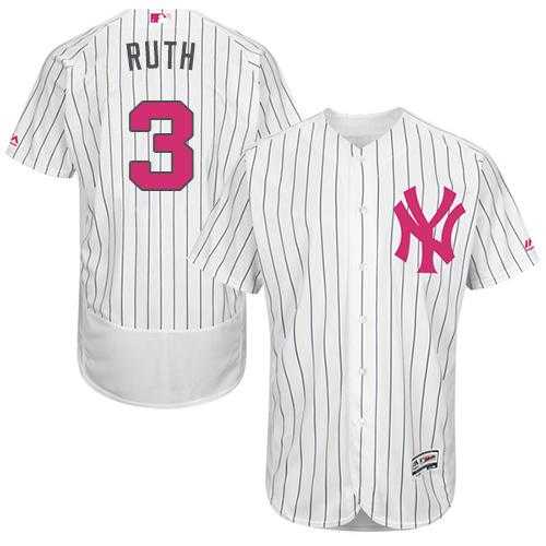 New York Yankees #3 Babe Ruth White Strip Flexbase Authentic Collection Mother's Day Stitched MLB Jersey