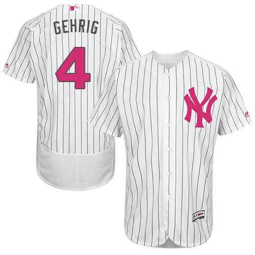 New York Yankees #4 Lou Gehrig White Strip Flexbase Authentic Collection Mother's Day Stitched MLB Jersey