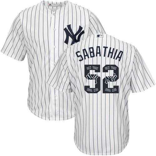 New York Yankees #52 C.C. Sabathia White Strip Team Logo Fashion Stitched MLB Jersey
