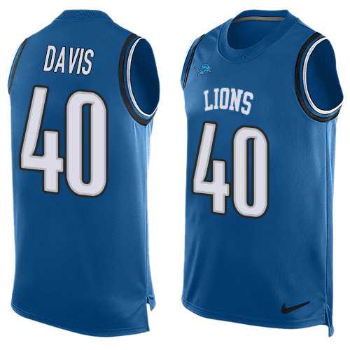 Nike Detroit Lions #40 Jarrad Davis Blue Team Color Men's Stitched NFL Limited Tank Top Jersey