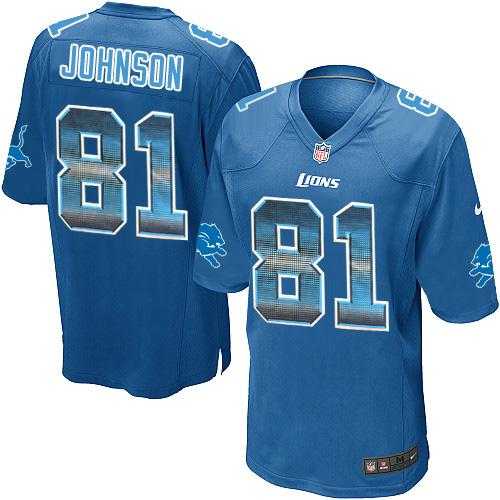 Nike Detroit Lions #81 Calvin Johnson Blue Team Color Men's Stitched NFL Limited Strobe Jersey
