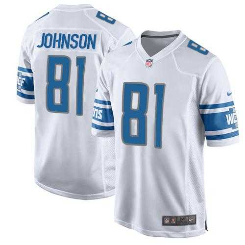 Nike Detroit Lions #81 Calvin Johnson White Men's Stitched NFL Game Jersey