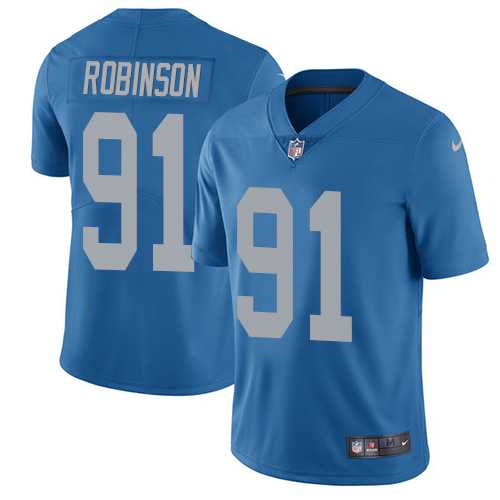 Nike Detroit Lions #91 A'Shawn Robinson Blue Throwback Men's Stitched NFL Limited Jersey
