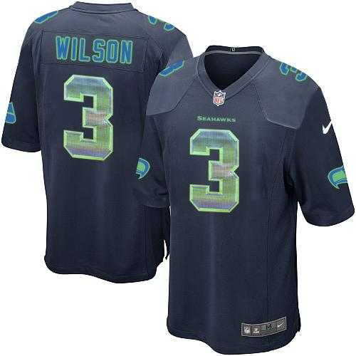 Nike Seattle Seahawks #3 Russell Wilson Steel Blue Team Color Men's Stitched NFL Limited Strobe Jersey