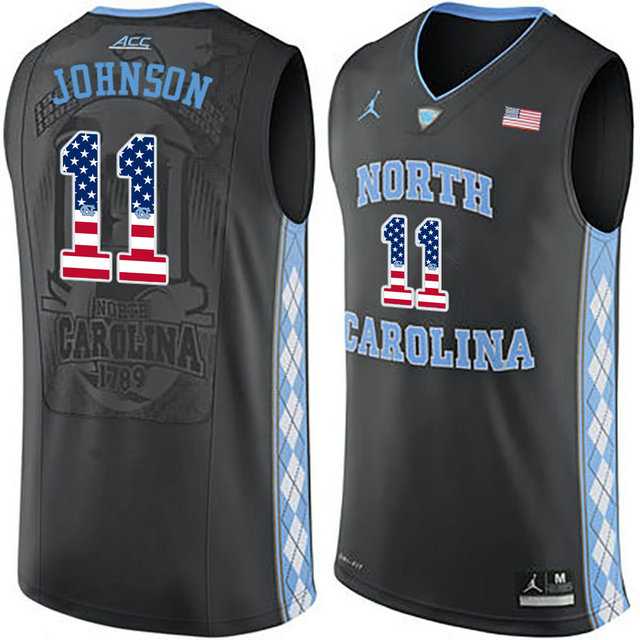 North Carolina Tar Heels #11 Brice Johnson Black USA Flag College Basketball Jersey