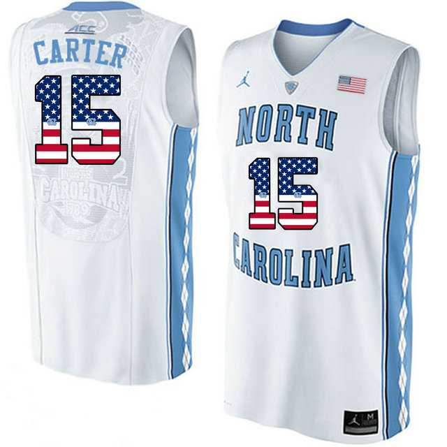 North Carolina Tar Heels #15 Vince Carter White USA Flag College Basketball Jersey