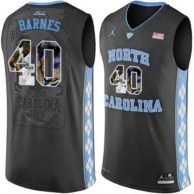 North Carolina Tar Heels #40 Harrison Barnes Black With Portrait Print College Basketball Jersey