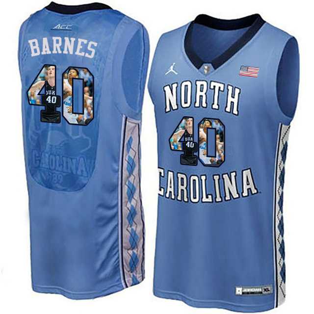 North Carolina Tar Heels #40 Harrison Barnes Blue With Portrait Print College Basketball Jersey