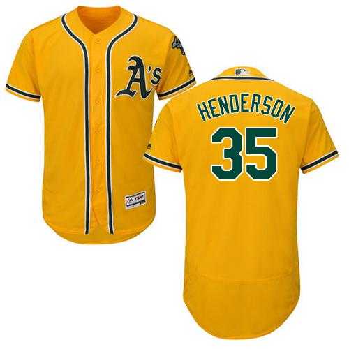 Oakland Athletics #35 Rickey Henderson Gold Flexbase Authentic Collection Stitched MLB Jersey