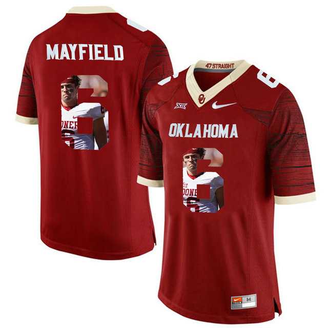 Oklahoma Sooners #6 Baker Mayfield Red With Portrait Print College Football Jersey