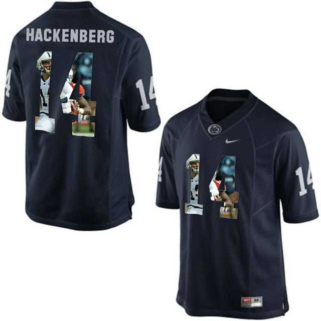 Penn State Nittany Lions #14 Christian Hackenberg Navy With Portrait Print College Football Jersey