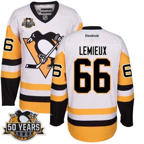 Pittsburgh Penguins #66 Mario Lemieux White Black CCM Throwback 50th Anniversary Stitched NHL Jersey