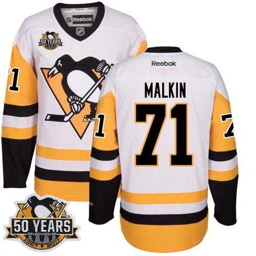 Pittsburgh Penguins #71 Evgeni Malkin White Black CCM Throwback 50th Anniversary Stitched NHL Jersey