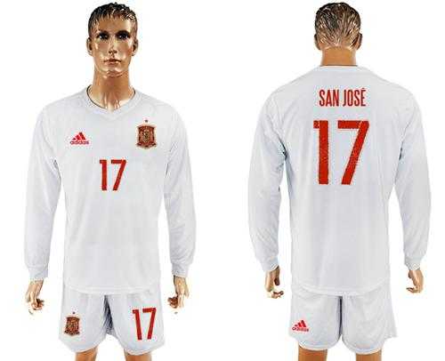 Spain #17 San Jose White Away Long Sleeves Soccer Country Jersey