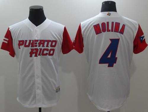 Team Puerto Rico #4 Yadier Molina White 2017 World Baseball Classic Authentic Stitched MLB Jersey