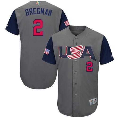 Team USA #2 Alex Bregman Gray 2017 World Baseball Classic Authentic Stitched MLB Jersey