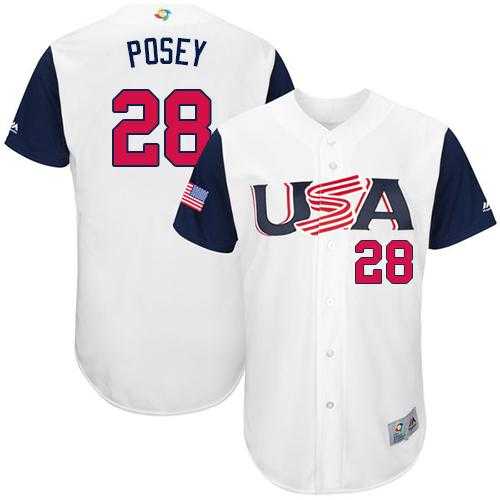 Team USA #28 Buster Posey White 2017 World Baseball Classic Authentic Stitched Youth MLB Jersey