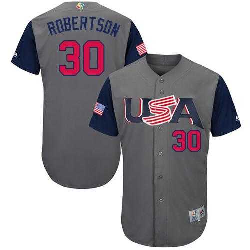 Team USA #30 David Robertson Gray 2017 World Baseball Classic Authentic Stitched Youth MLB Jersey