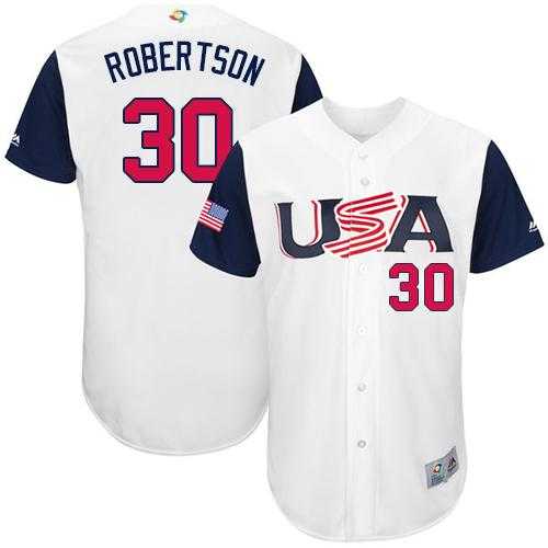 Team USA #30 David Robertson White 2017 World Baseball Classic Authentic Stitched MLB Jersey