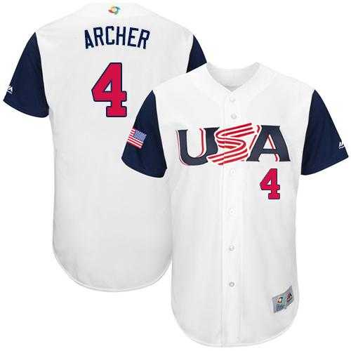 Team USA #4 Chris Archer White 2017 World Baseball Classic Authentic Stitched MLB Jersey