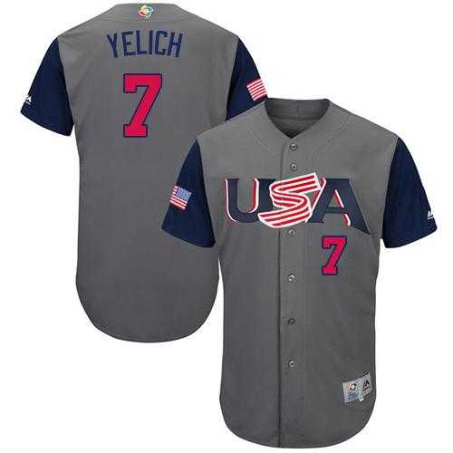 Team USA #7 Christian Yelich Gray 2017 World Baseball Classic Authentic Stitched MLB Jersey
