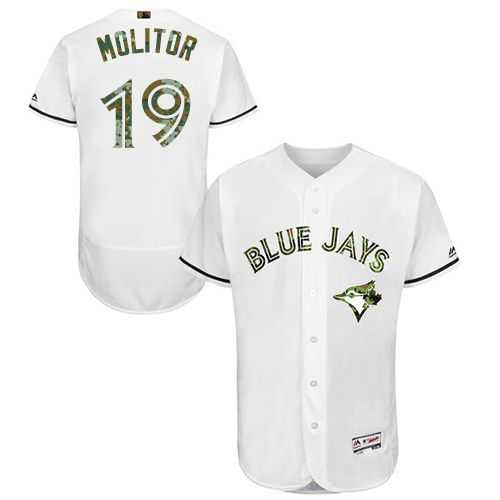 Toronto Blue Jays #19 Paul Molitor White Flexbase Authentic Collection Memorial Day Stitched MLB Jersey