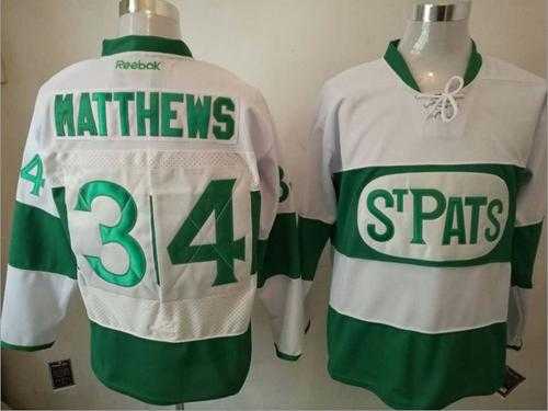 Toronto Maple Leafs #34 Auston Matthews White Green St. Patrick's Day Stitched NHL Jersey