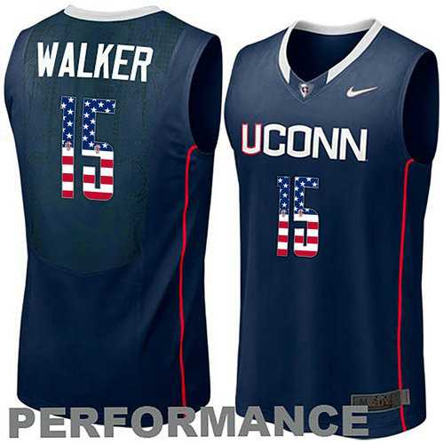 Uconn Huskies #15 Kemba Walker Navy USA Flag College Basketball Jersey