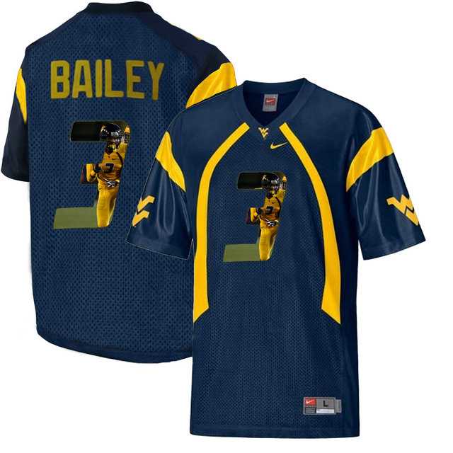 West Virginia Mountaineers #3 Stedman Bailey Navy With Portrait Print College Football Jersey