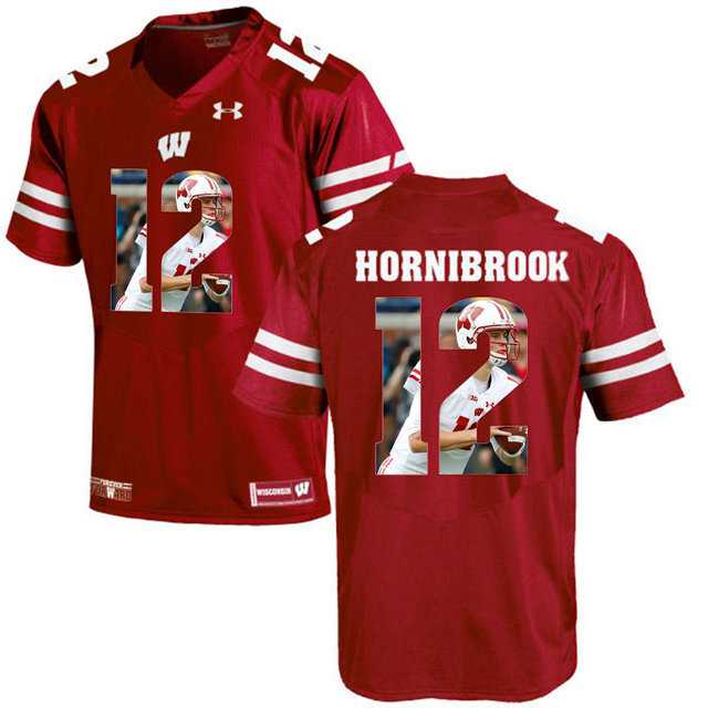 Wisconsin Badgers #12 Alex Hornibrook Red With Portrait Print College Football Jersey