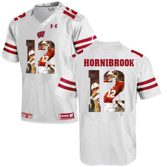 Wisconsin Badgers #12 Alex Hornibrook White With Portrait Print College Football Jersey