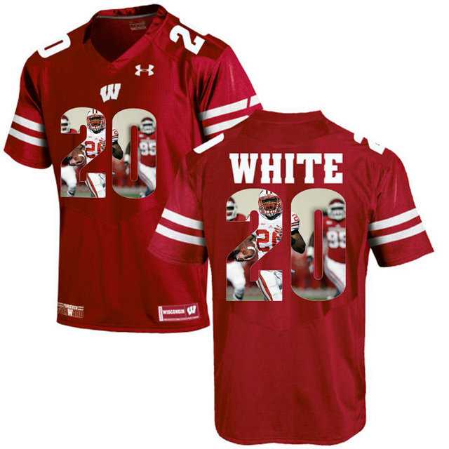 Wisconsin Badgers #20 James White Red With Portrait Print College Football Jersey