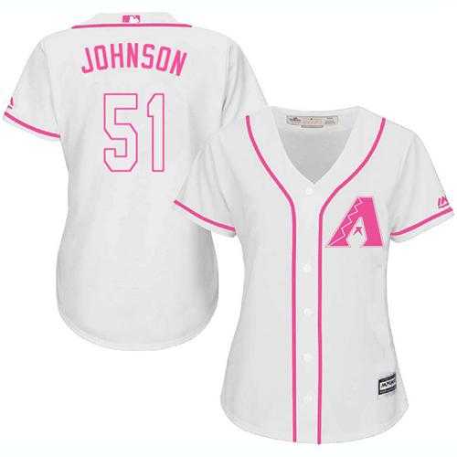 Women's Arizona Diamondbacks #51 Randy Johnson White Pink Fashion Stitched MLB Jersey