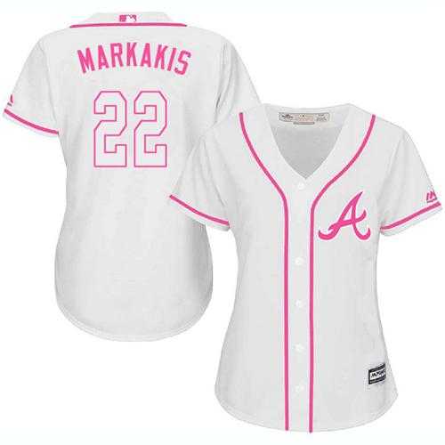 Women's Atlanta Braves #22 Nick Markakis White Pink Fashion Stitched MLB Jersey