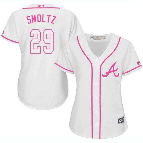 Women's Atlanta Braves #29 John Smoltz White Pink Fashion Stitched MLB Jersey