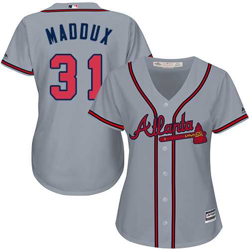 Women's Atlanta Braves #31 Greg Maddux Grey Road Stitched MLB Jersey