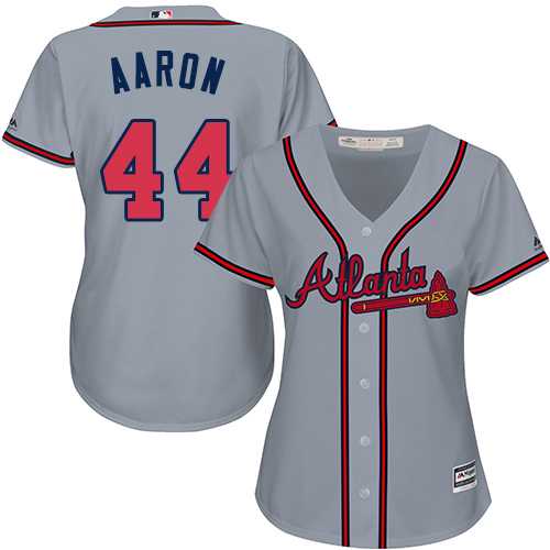 Women's Atlanta Braves #44 Hank Aaron Grey Road Stitched MLB Jersey