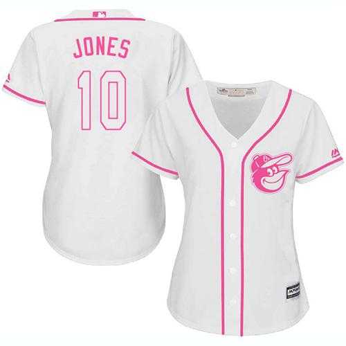 Women's Baltimore Orioles #10 Adam Jones White Pink Fashion Stitched MLB Jersey