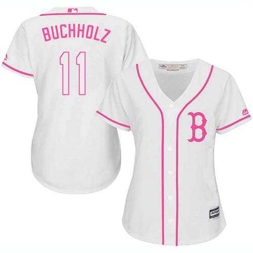 Women's Boston Red Sox #11 Clay Buchholz White Pink Fashion Stitched MLB Jersey