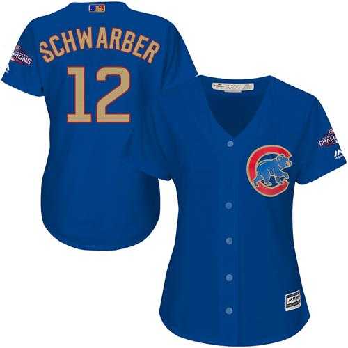 Women's Chicago Cubs #12 Kyle Schwarber Blue 2017 Gold Program Cool Base Stitched MLB Jersey