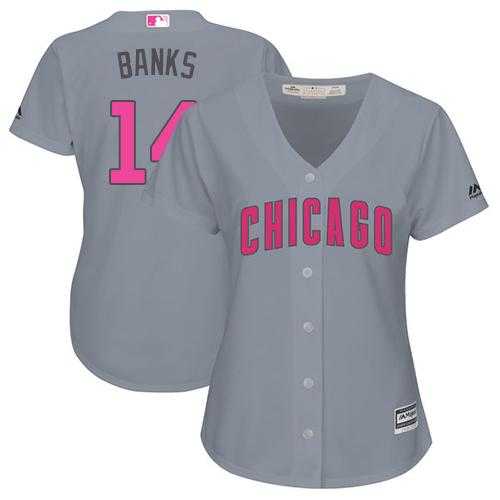 Women's Chicago Cubs #14 Ernie Banks Grey Mother's Day Cool Base Stitched MLB Jersey