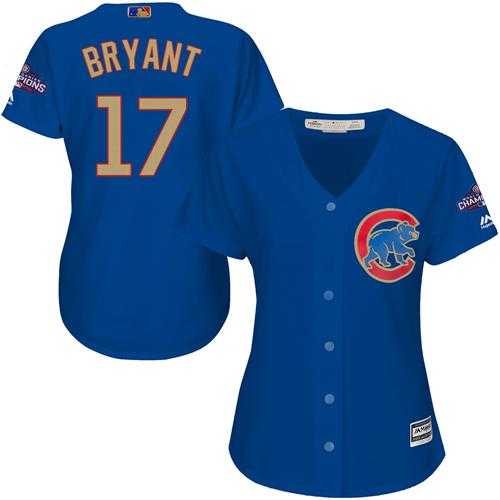Women's Chicago Cubs #17 Kris Bryant Blue 2017 Gold Program Cool Base Stitched MLB Jersey