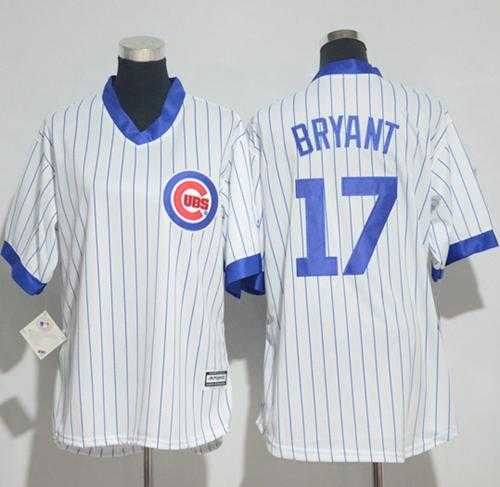 Women's Chicago Cubs #17 Kris Bryant White(Blue Strip) Cooperstown Stitched MLB Jersey