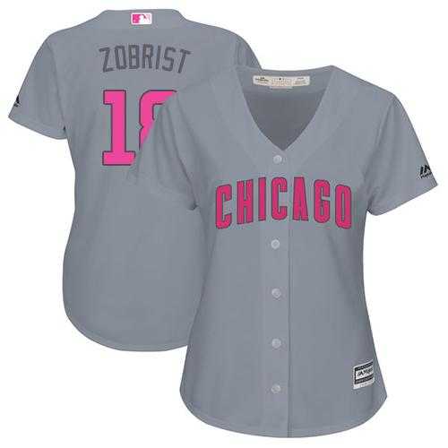Women's Chicago Cubs #18 Ben Zobrist Grey Mother's Day Cool Base Stitched MLB Jersey