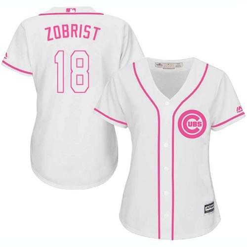 Women's Chicago Cubs #18 Ben Zobrist White Pink Fashion Stitched MLB Jersey