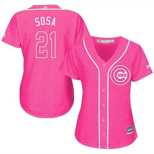 Women's Chicago Cubs #21 Sammy Sosa Pink Fashion Stitched MLB Jersey