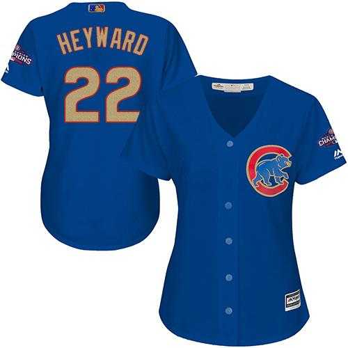 Women's Chicago Cubs #22 Jason Heyward Blue 2017 Gold Program Cool Base Stitched MLB Jersey