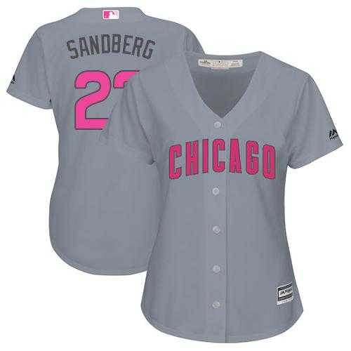 Women's Chicago Cubs #23 Ryne Sandberg Grey Mother's Day Cool Base Stitched MLB Jersey